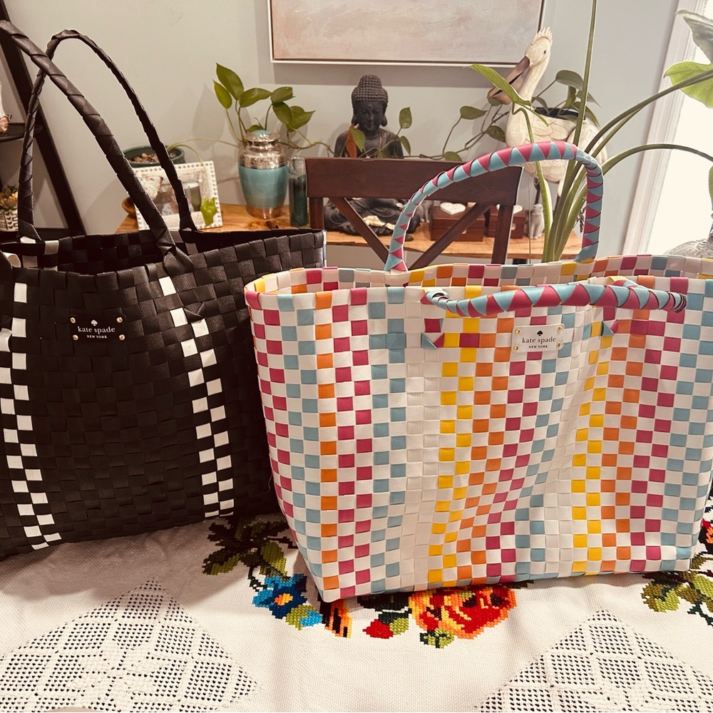 Kate Spade Black and Multicolor Checkered Tote Set